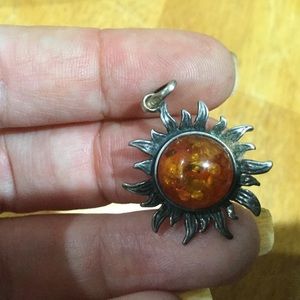 Amber pendant on sterling silver 925 marked STAR